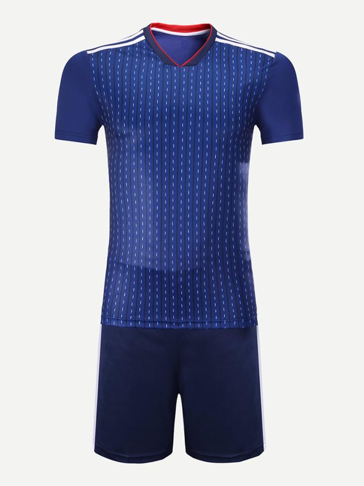 Romwe Men Japan Football Host Team T-shirt With Shorts