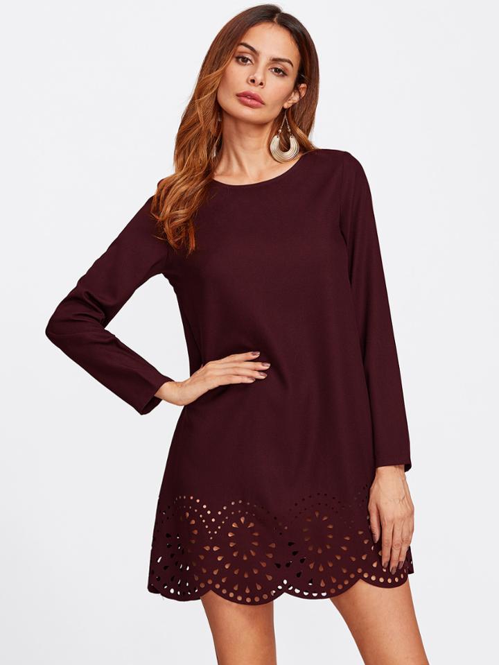 Romwe Scallop Laser Cut Hem Tunic Dress
