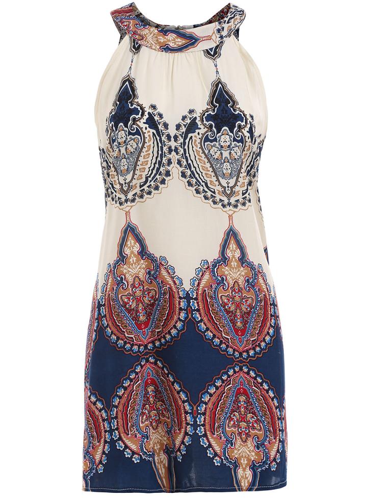 Romwe Halter Back Zipper Vintage Print Dress