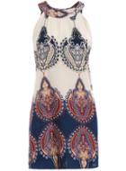 Romwe Halter Back Zipper Vintage Print Dress