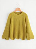 Romwe Raglan Sleeve Wave Trim Chunky Knit Sweater