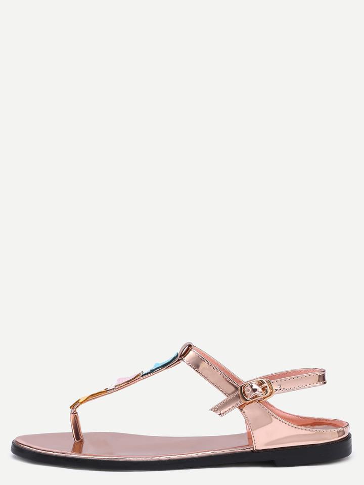Romwe Golden Five-pointed Star Buckle Strap Flip Sandals