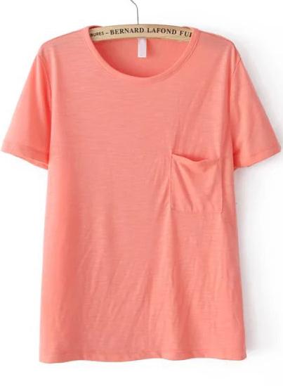 Romwe Orange Short Sleeve Pocket Loose T-shirt