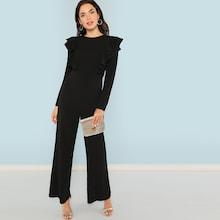 Romwe Ruffle Trim Palazzo Jumpsuit