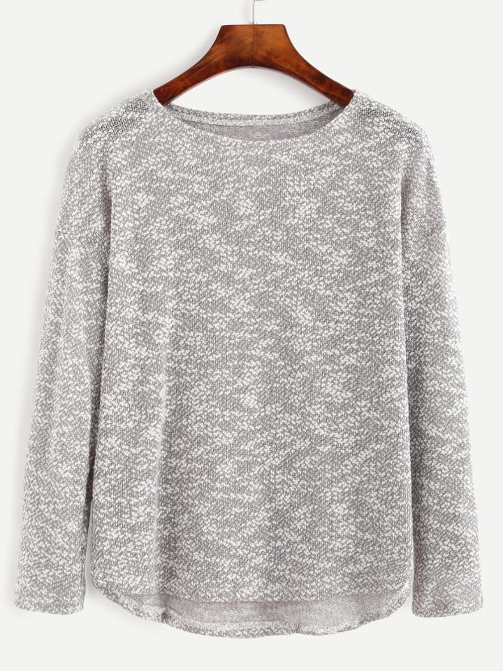 Romwe Grey Marled Knit High Low T-shirt