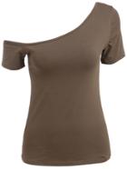 Romwe Oblique Shoulder Slim Army Green T-shirt