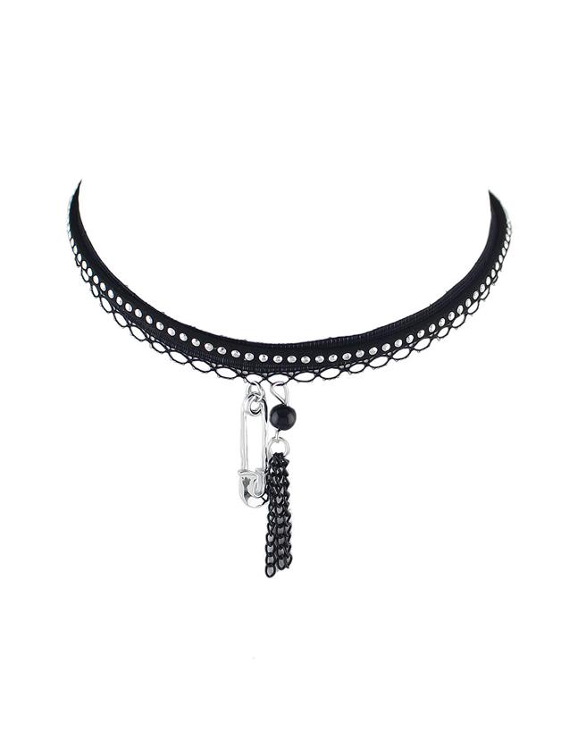 Romwe Punk Style Hanging Pin Chain Rivet Women Choker Necklaces