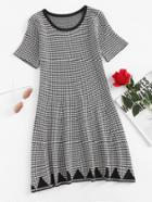 Romwe Checked Contrast Trim Knit Dress
