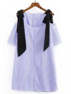 Romwe Contrast Bow Tie Detail Vertical Striped Dress
