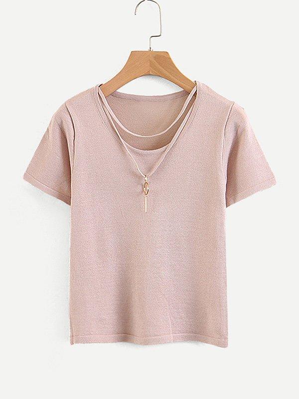 Romwe Metal Embellished Strappy Neck Knit Tee