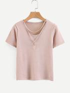 Romwe Metal Embellished Strappy Neck Knit Tee