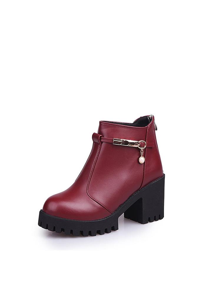Romwe Faux Pearl Lug Sole Boots