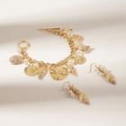 Romwe Shell & Pearl Charm Bracelet & Drop Earrings 3pcs