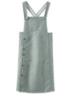 Romwe Pinafore Green Dress With Single Breasted