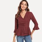Romwe Surplice Front Pep Hem Top