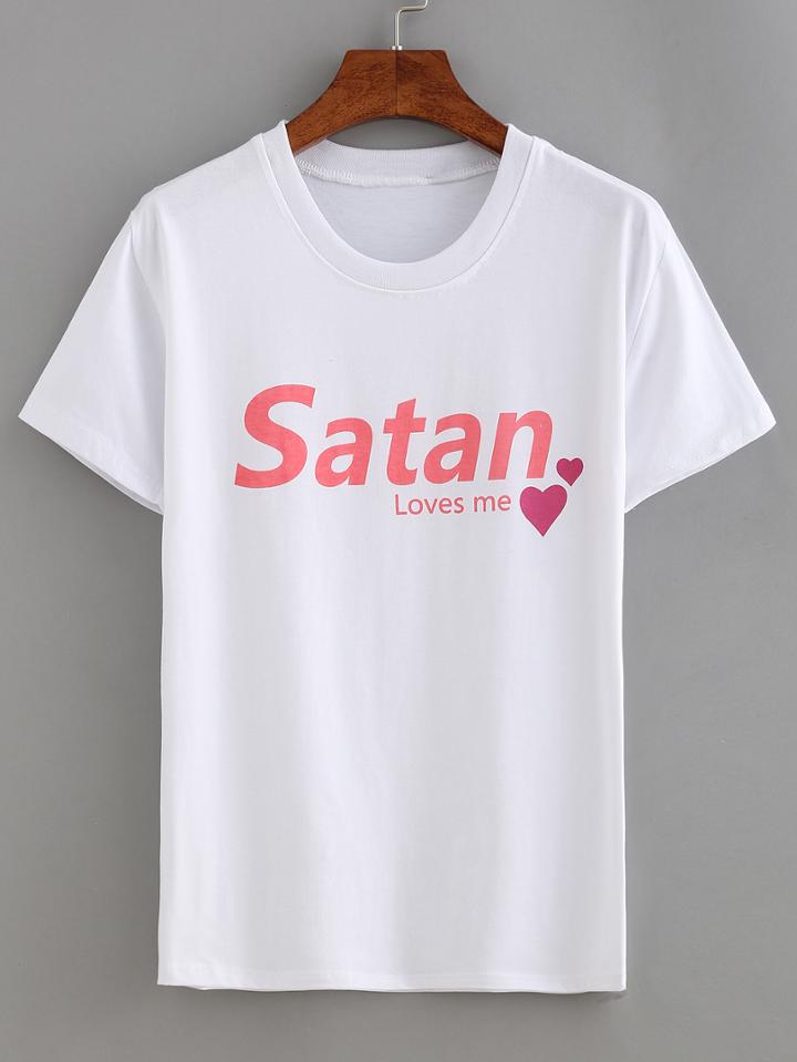 Romwe Letter Print T-shirt