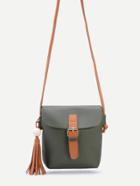 Romwe Green Pu Buckle Closure Tassel Trim Shouler Bag