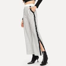 Romwe Split Striped Wide Leg Pants