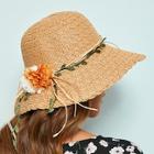 Romwe Flower & Leaf Lace Up Cloche Hat