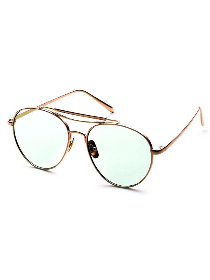 Romwe Metal Frame Double Bridge Green Lens Aviator Sunglasses