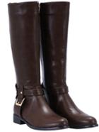 Romwe Brown Zipper Buckle Strap Pu Tall Boots