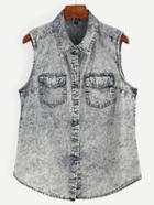 Romwe Blue Acid Wash Sleeveless Denim Blouse