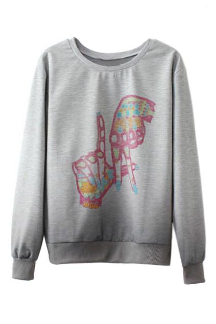 Romwe Fingers Print Fading Casual Sweatshirt