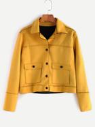 Romwe Yellow Suede Single Breasted Crop Jacket