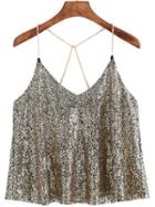 Romwe Spaghetti Strap Sequined Cami Top