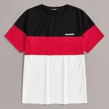 Romwe Guys Letter Print Cut-and-sew Tee