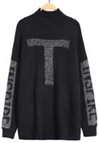 Romwe High Neck Metallic Panel Black Jumper