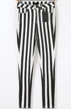 Romwe Vertical Stripe Slim Denim Pant