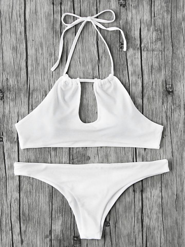 Romwe Keyhole Front Halter Bikini Set