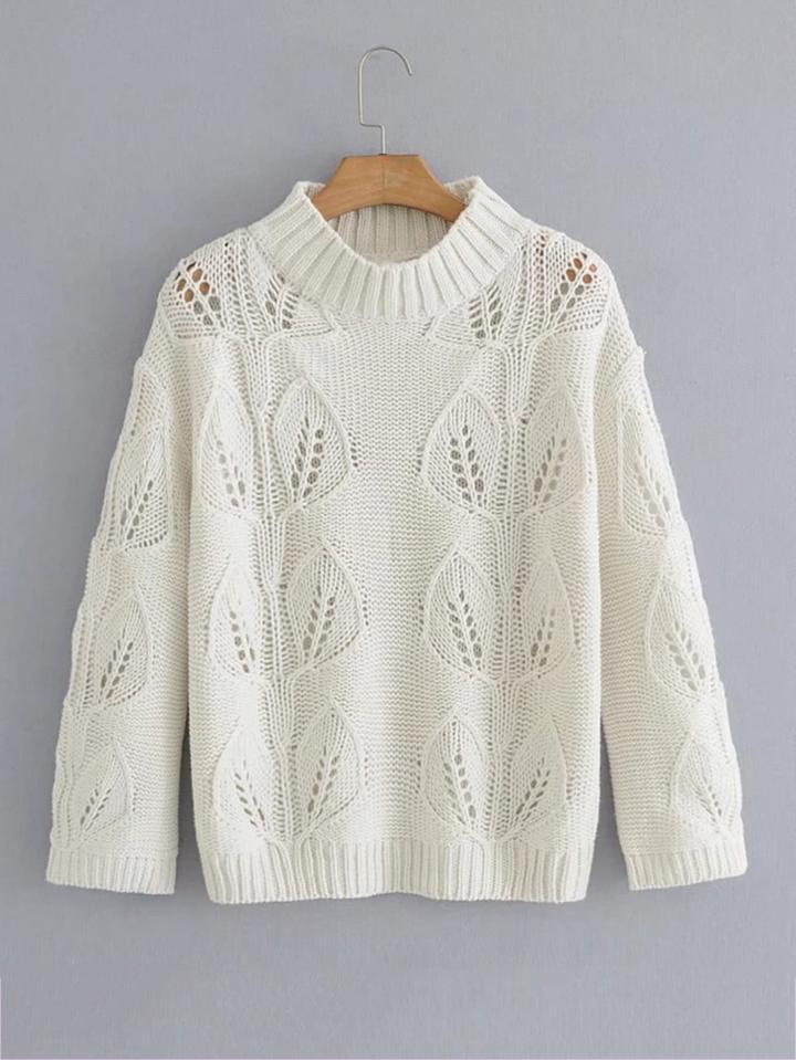 Romwe Eyelet Design Drop Shoulder Sweater