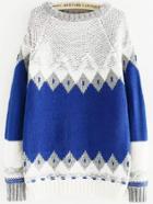 Romwe Diamond Pattern Blue Sweater