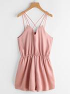 Romwe Strap Detail Elastic Waist Satin Romper
