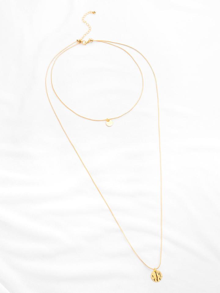 Romwe Sequin Pendant Layered Chain Necklace