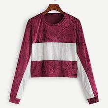 Romwe Color Block Velvet Top