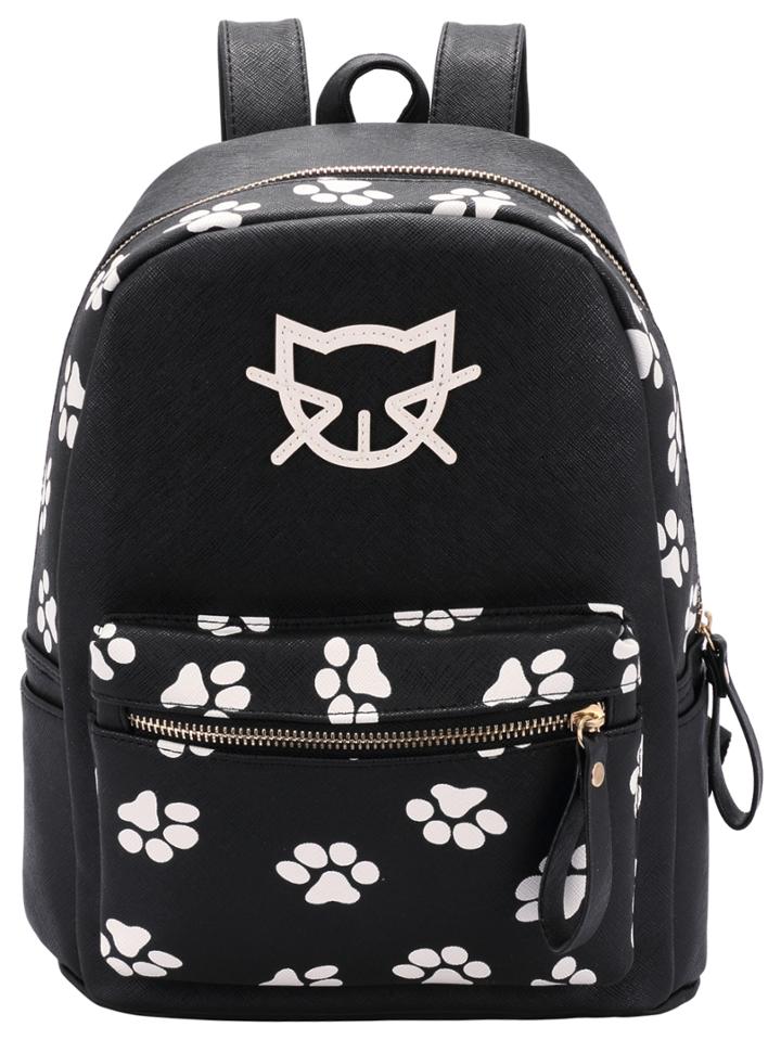 Romwe Black Zipper Footmark Pattern Backpack