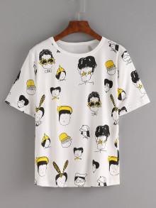 Romwe Comic Portrait Print Tee