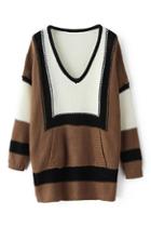 Romwe V-neck Color Block Knitted Dress