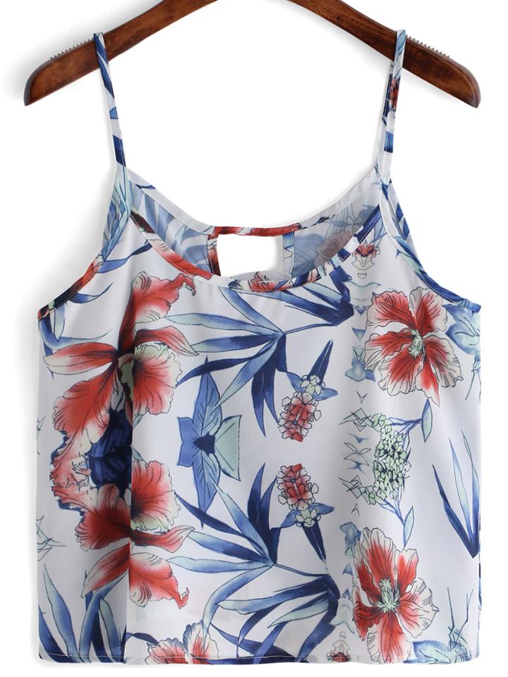 Romwe Spaghetti Strap Florals Cami Top