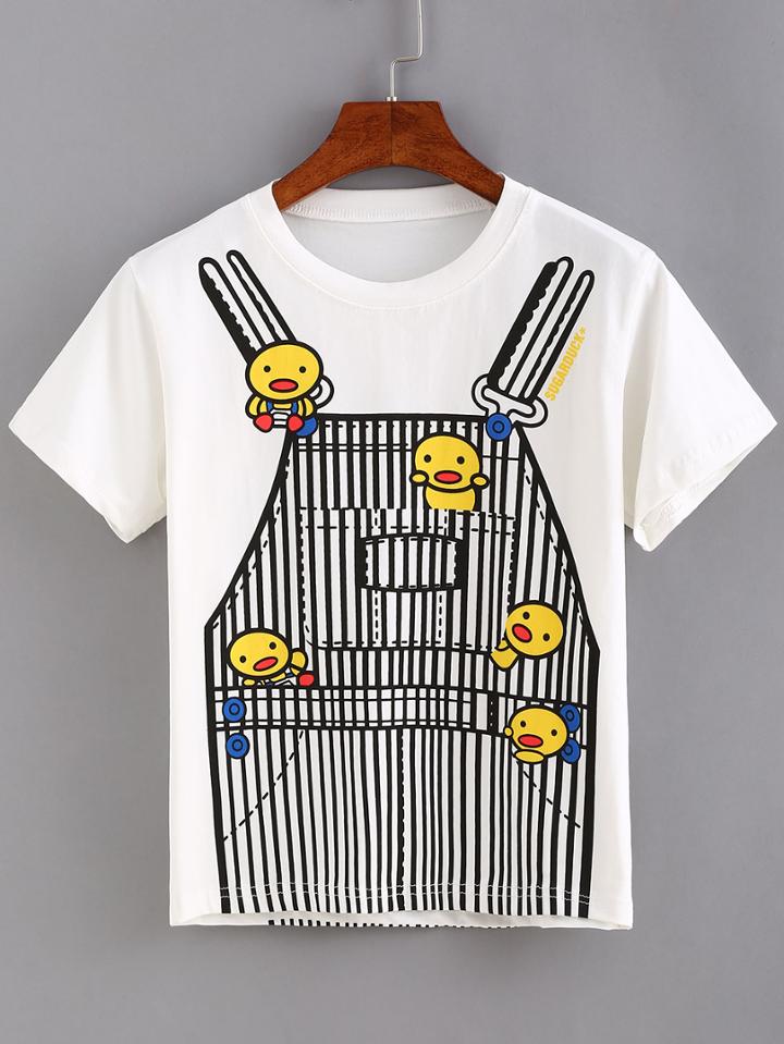 Romwe Overall Pants & Duck Print T-shirt