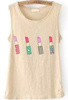 Romwe Lipstick Print Khaki Tank Top