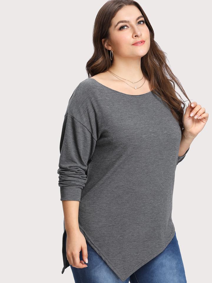 Romwe Drop Shoulder Asymmetrical Tee