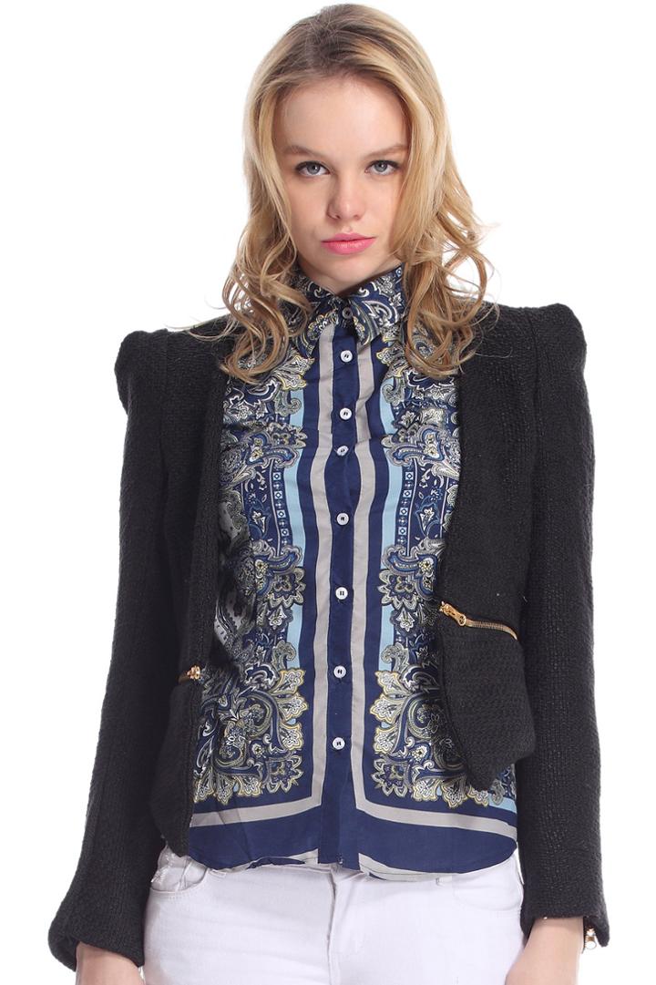 Romwe V-neck Zippered Black Blazer