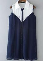 Romwe Color-block Lapel Chiffon Shirt Dress