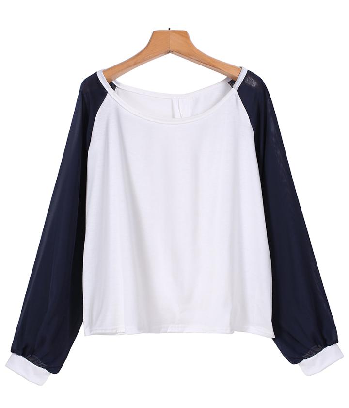 Romwe Contrast Chiffon Loose Crop White Sweatshirt