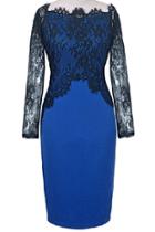 Romwe Lace Embellished Bodycon Blue Dress