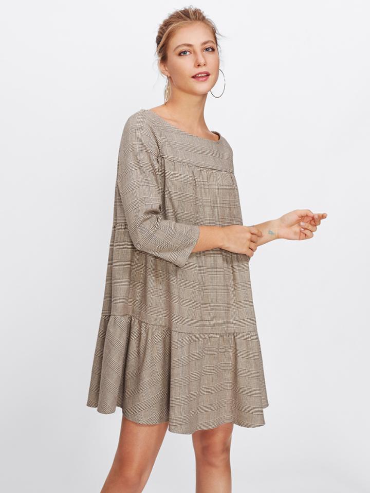 Romwe Drop Waist Swing Plaid Dress